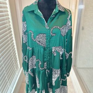 Green Leopard Print Women's Top